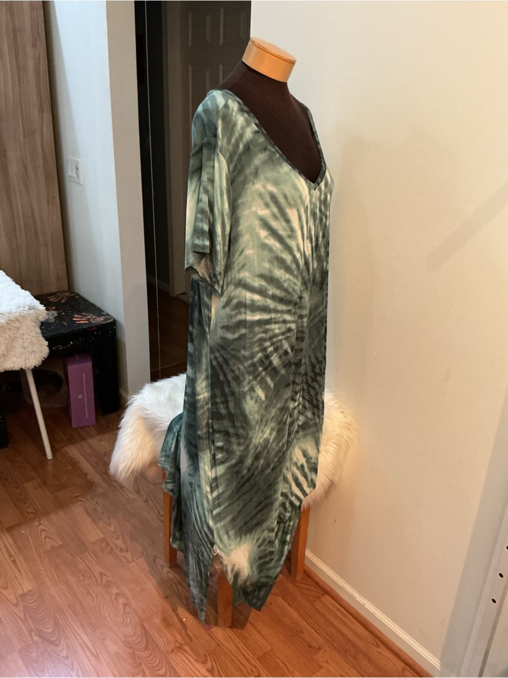 NWT Sonoma Goods for Life 3X Green Tie-Dye Lounge Maxi Dress Plus Size - Picture 2 of 14